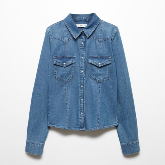 Mango Chest-pocket denim shirt in Blue Medium/XL - Picture 3 of 13